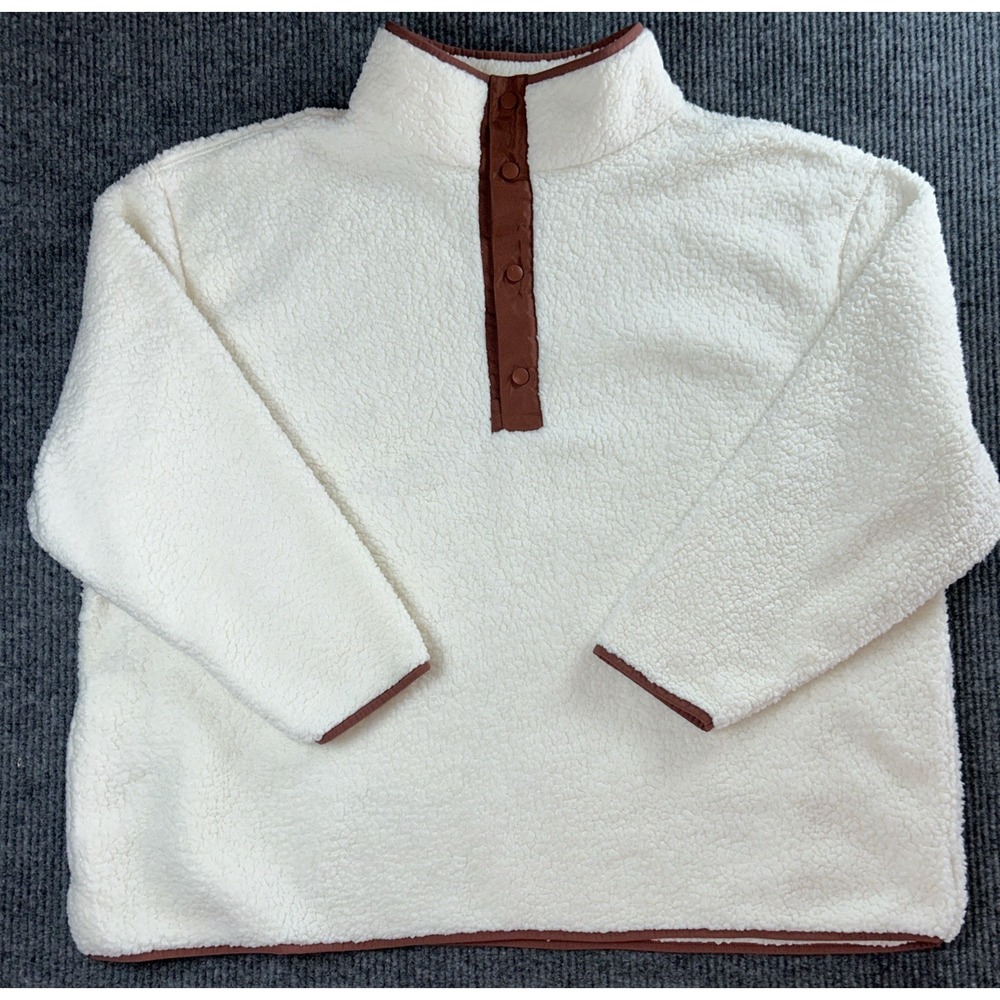 St Johns Bay Active Women Cream Sherpa Faux Fur Pullover Snap Mock Neck 3XL